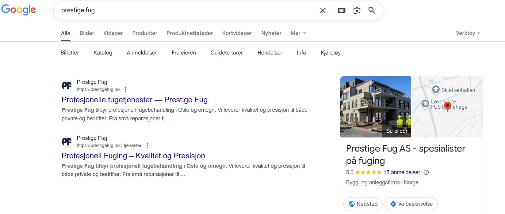 Nettside og Google profil som henger sammen